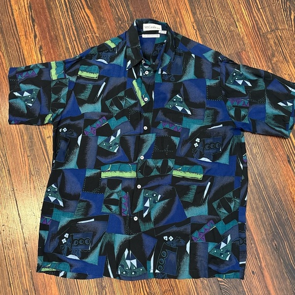 St Croix Shop Men’s Geometric Abstract Art 90’s Casual Button Down Sz L Rn#37221 - Picture 1 of 5
